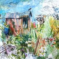 Allotment painting by artist Ruth Lewis