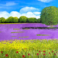 Wild Flowers and Lavender Fields Purley Surrey - Landscape Oil Painting - Maggie Jukes