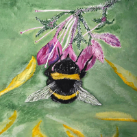 Queen Bee on Purple Flower - Fetcham Surrey Artist Erika Perrett
