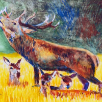 Stag Deer with Fawns - SAA Artist of the Year 2021 - Biggin Hill Kent Artist Richard Waldron