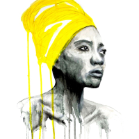 Portrait of Woman in Yellow Turban - Watercolour, Acrylic & Pastel Art - Guildford Surrey Contemporary Artist Aly Lloyd - Paradox