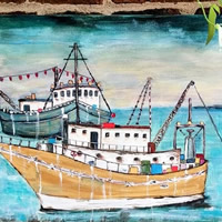 Fishing Boats Original Acrylic Painting by Surrey Artist Susan Fenwick